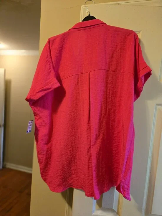 XL hot pink John Mark button up front blouse with mother of pearl buttons - Picture 2 of 3